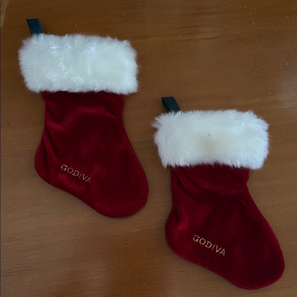 Godiva Red Christmas Stockings with White Fur Trim